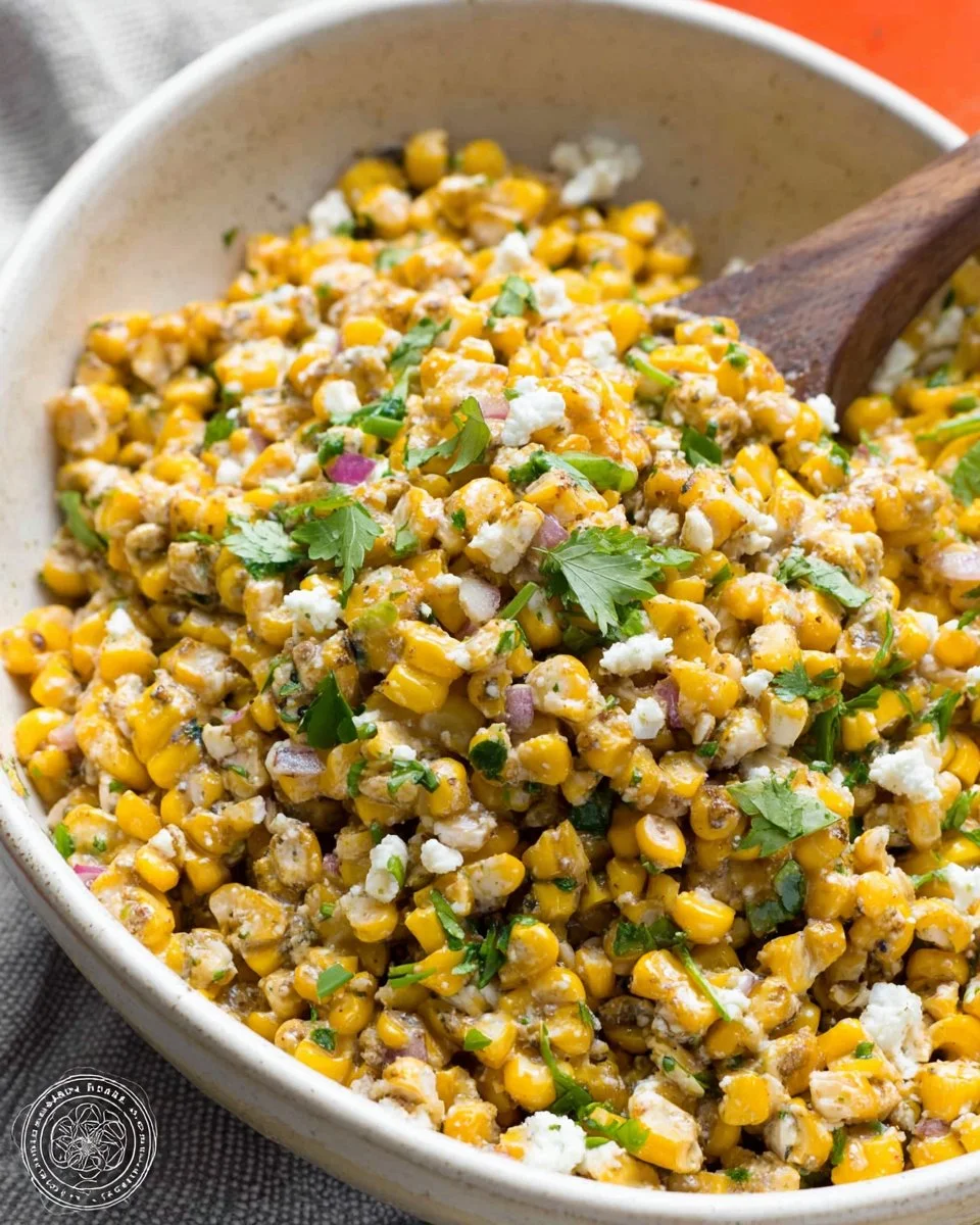 Bowl of vibrant Mexican street corn salad with fresh ingredients