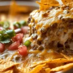 Delicious Mexican White Trash Casserole served in a colorful dish