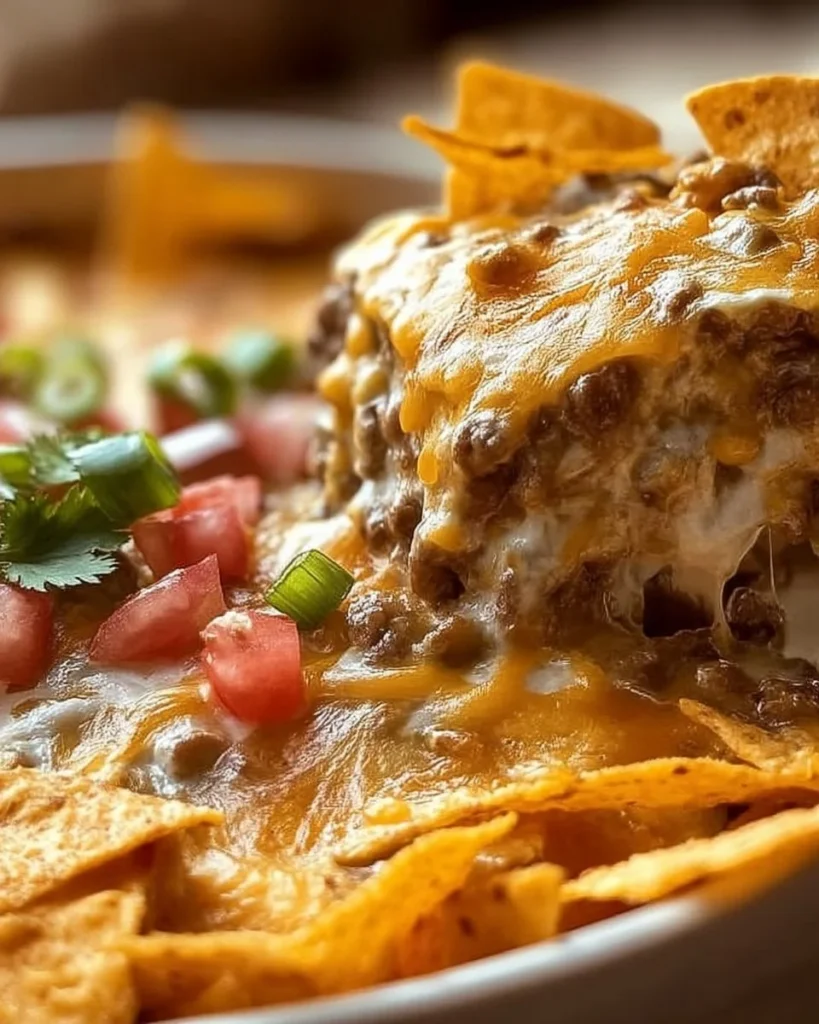 Delicious Mexican White Trash Casserole served in a colorful dish