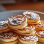 Plate of delicious mini German pancakes topped with syrup and berries