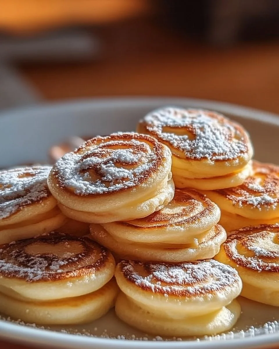 Plate of delicious mini German pancakes topped with syrup and berries