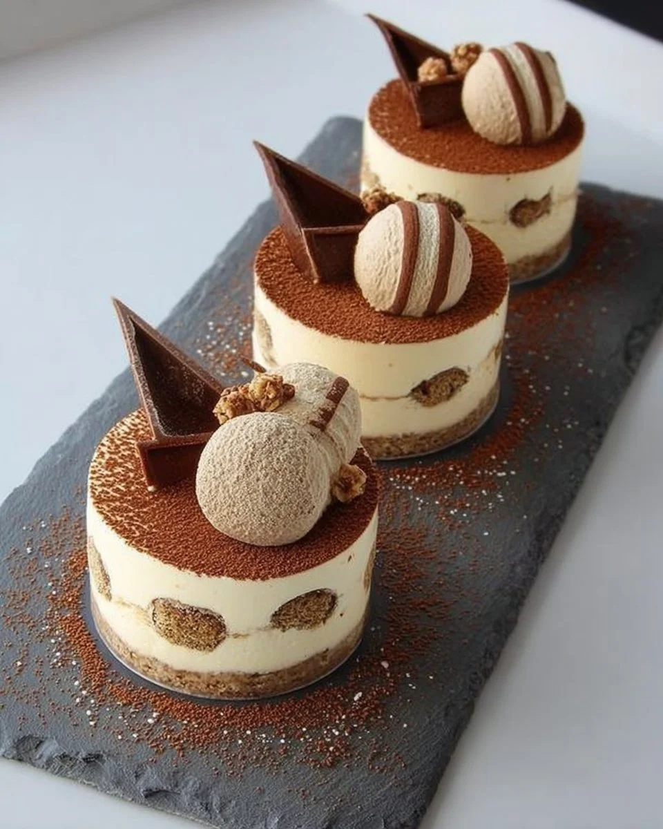 Mini Tiramisu Cheesecake topped with cocoa powder and coffee beans