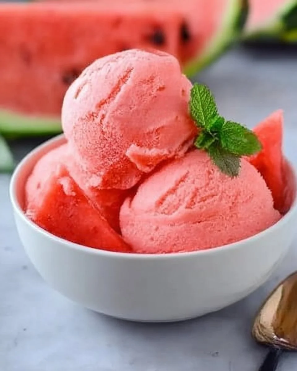 Delicious Ninja Creami Watermelon Sorbet served in a bowl