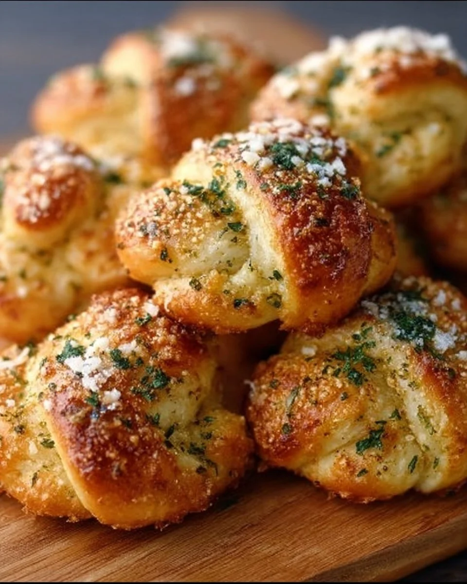 Hot and cheesy Parmesan Garlic Knots on a serving plate