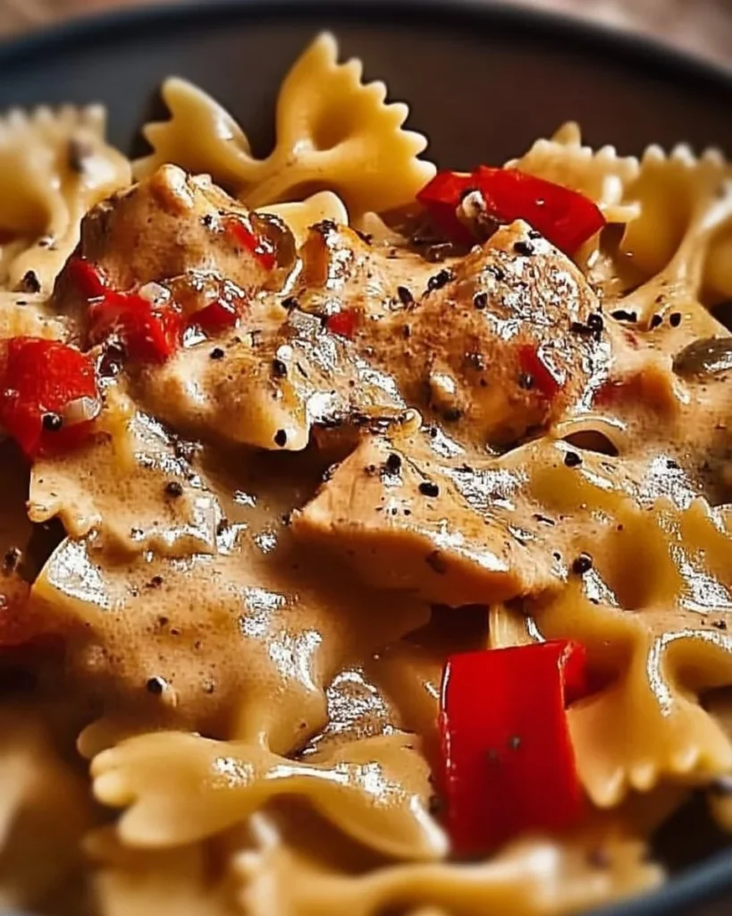 Parmesan roasted chicken with red peppers garnished for a tasty dinner