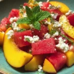 Colorful Peach Watermelon Salad with fresh peaches and watermelon pieces