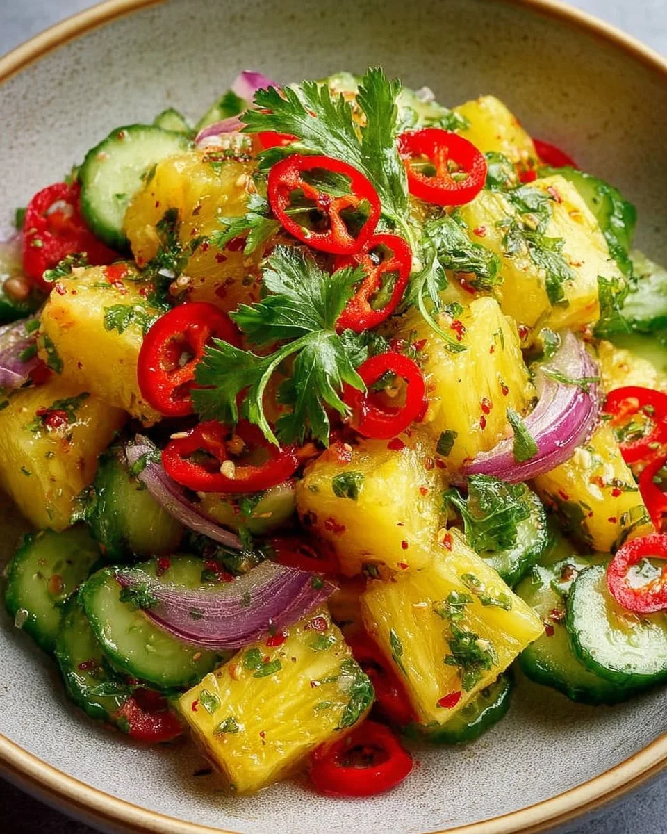 Delicious pineapple cucumber salad with vibrant colors and fresh ingredients.