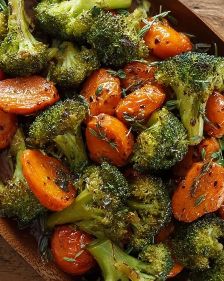 Delicious roasted broccoli and carrots served as a colorful side dish.