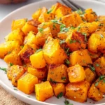 Delicious roasted butternut squash served in a bowl with herbs