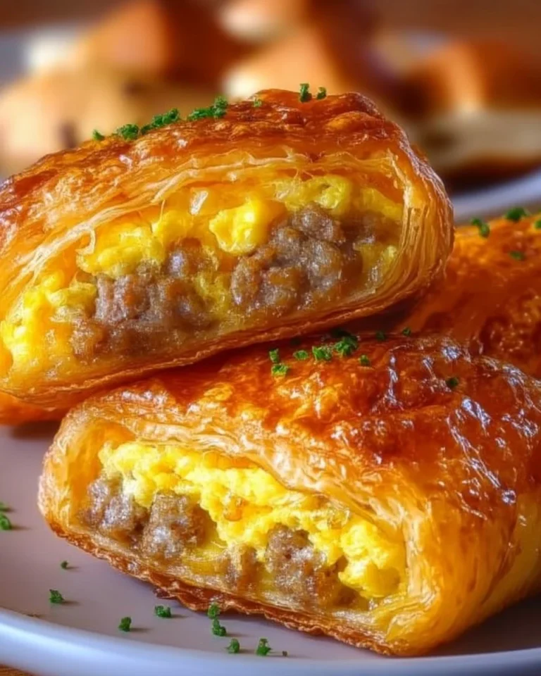 Golden sausage egg cheese puffs on a plate, ideal for breakfast or snacks