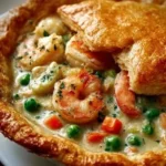Delicious seafood pot pie with flaky crust and creamy filling