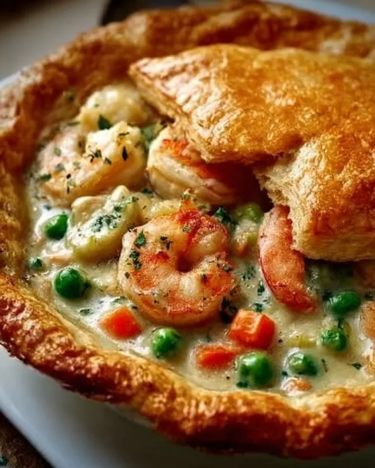 Delicious seafood pot pie with flaky crust and creamy filling