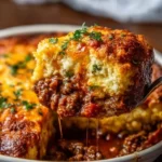 Delicious Sloppy Joe Casserole served in a dish with melted cheese and ground beef