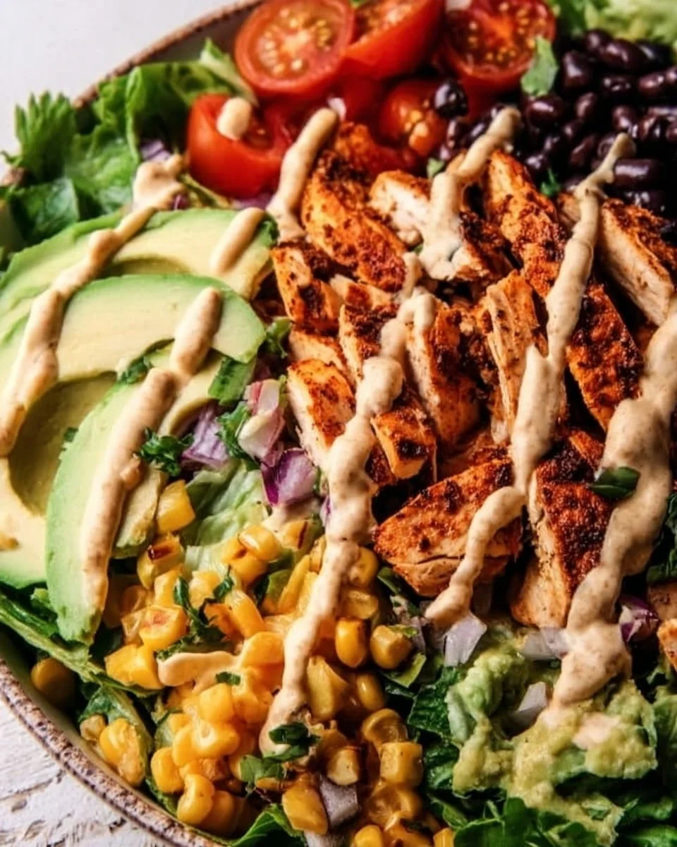 Delicious Spicy Southwest Salad with fresh vegetables and dressing