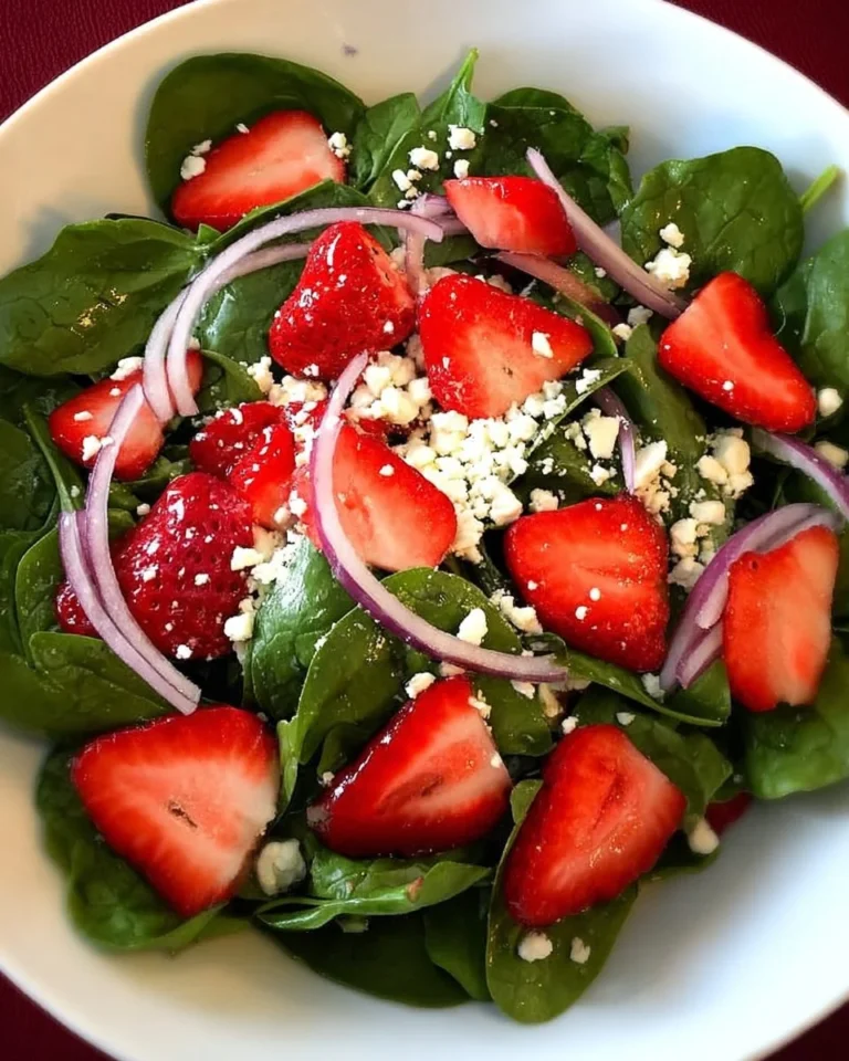 Fresh Spinach Strawberry Feta Salad with colorful ingredients in a bowl