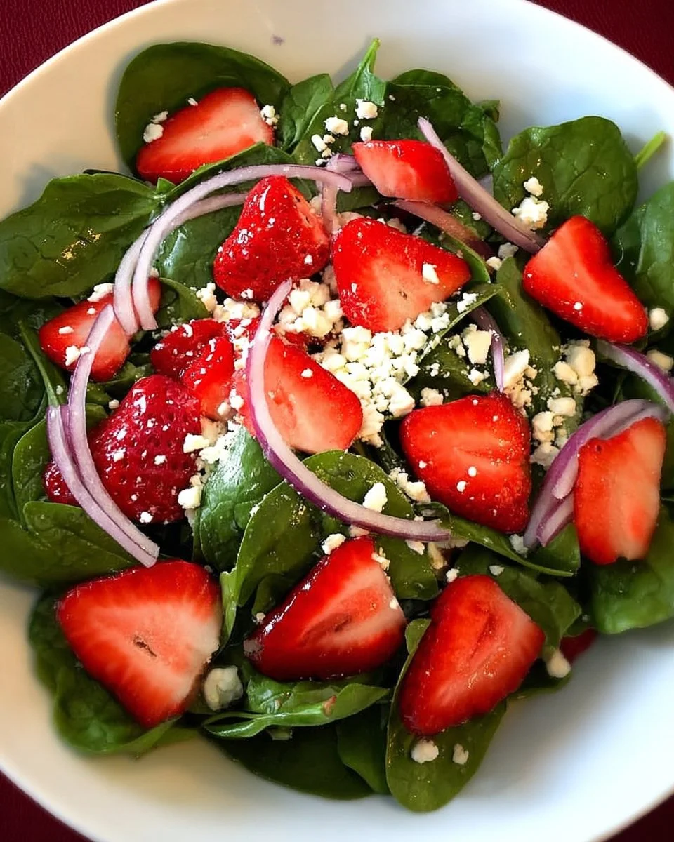 Fresh Spinach Strawberry Feta Salad with colorful ingredients in a bowl