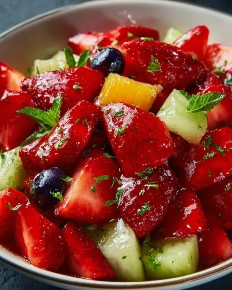 Strawberry Lemonade Fruit Salad with fresh strawberries and lemon slices