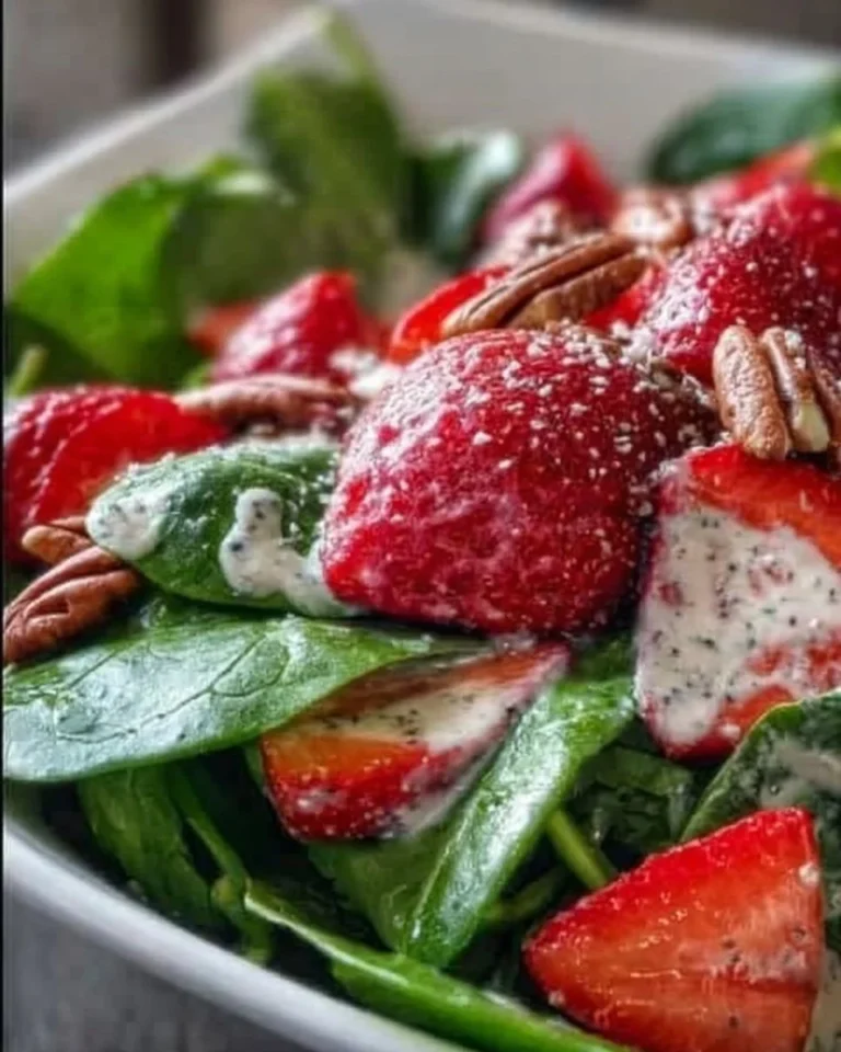 Fresh Strawberry Spinach Salad with nuts and dressing