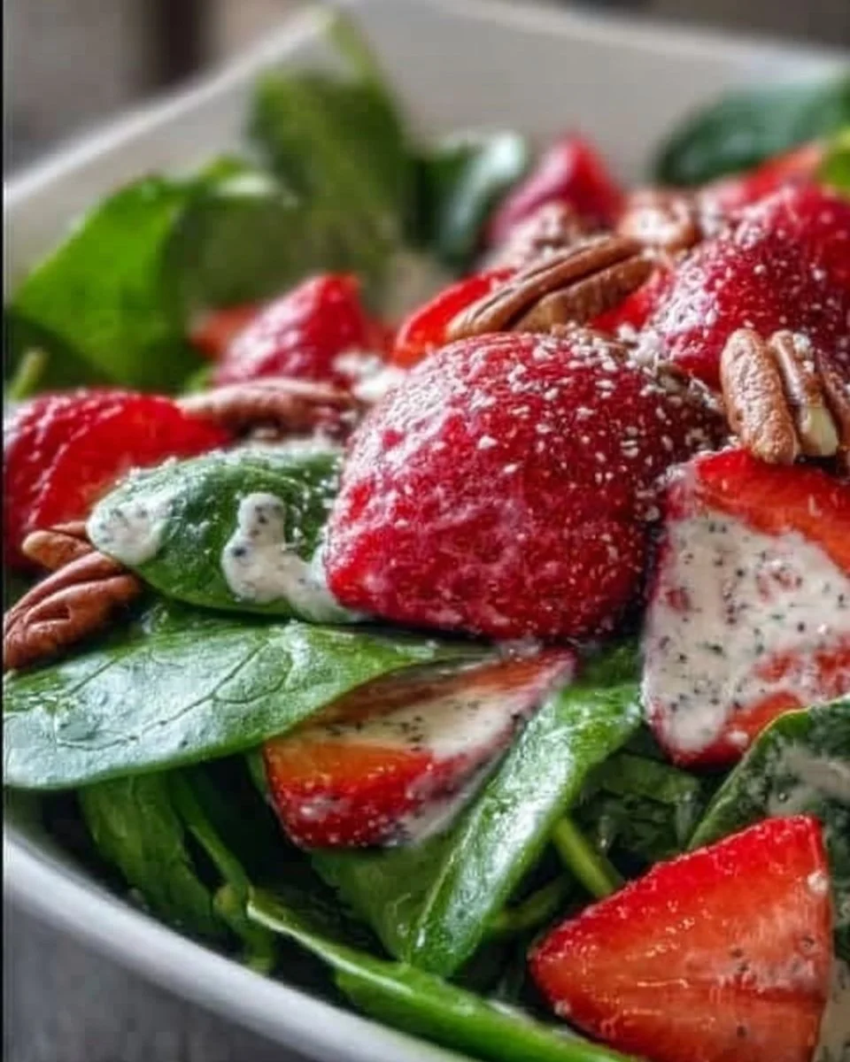 Fresh Strawberry Spinach Salad with nuts and dressing