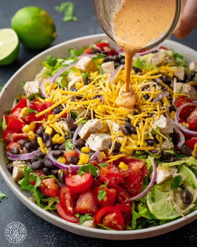 Colorful Tex-Mex Salad with fresh ingredients and toppings.