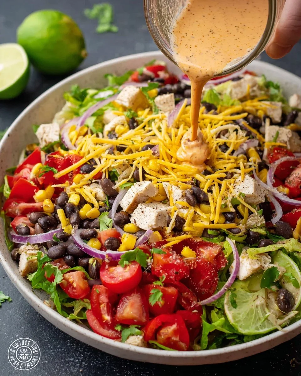 Colorful Tex-Mex Salad with fresh ingredients and toppings.