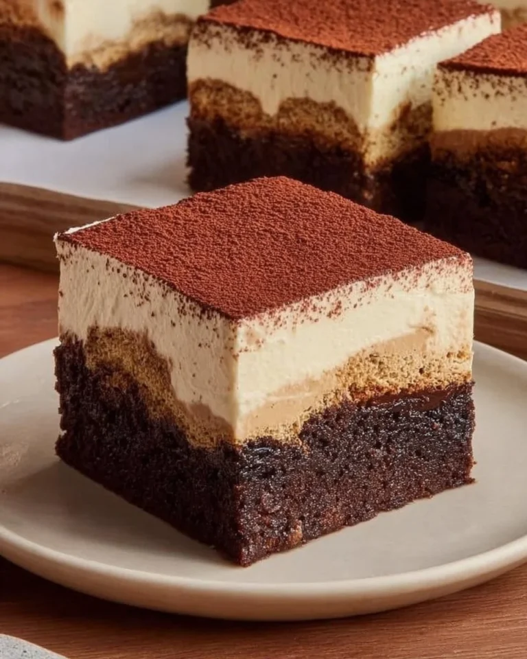 Delicious tiramisu brownies with coffee and chocolate layers