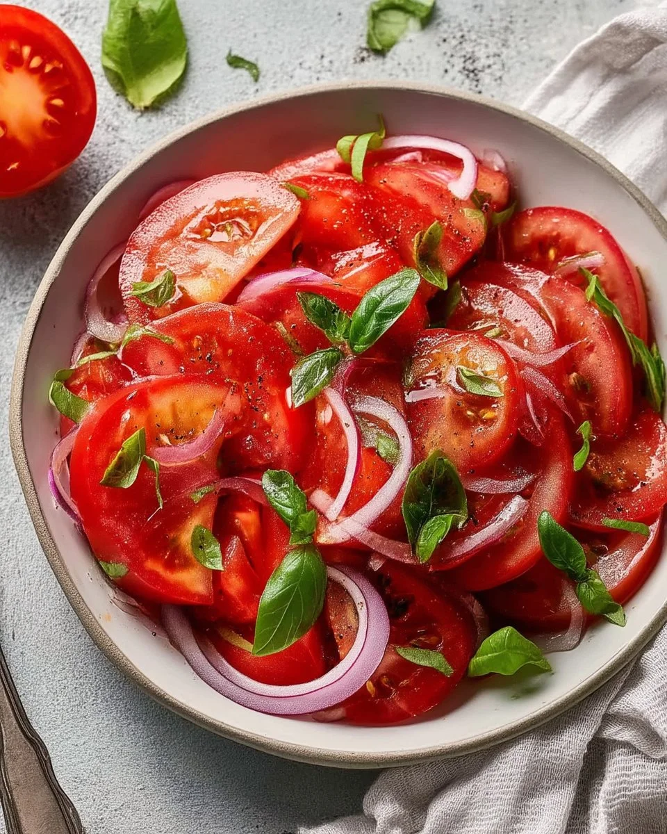 Fresh Tomato Basil Salad with vibrant ingredients served in a bowl