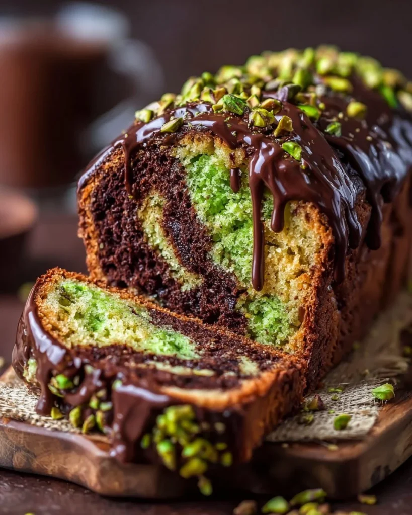 Slice of Triple Chocolate Pistachio Bread featuring rich chocolate flavor and pistachios