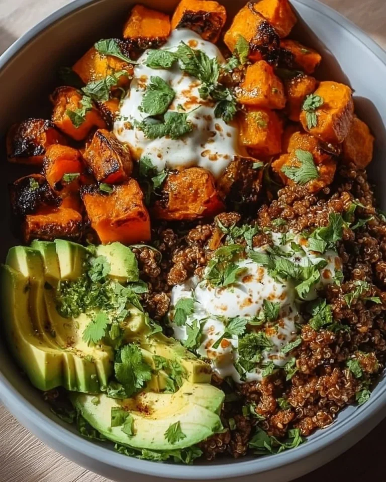 Viral Ground Beef Hot Honey Bowl with colorful toppings and sauces