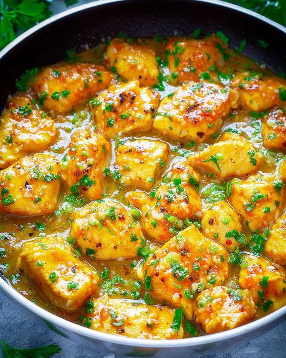 15-Minute honey mustard chicken skillet served in a cast iron pan.