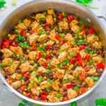 15-minute salsa black bean chicken skillet ready to serve