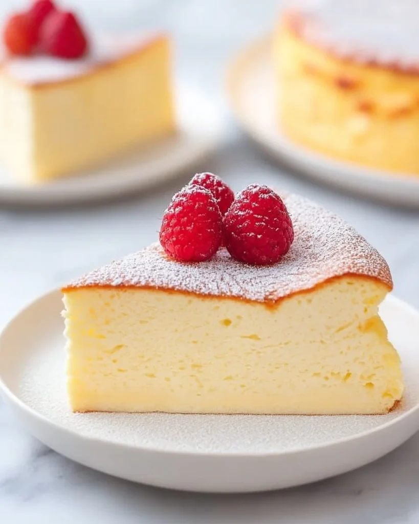 3-ingredient fluffy yogurt cheesecake served on a plate with fresh berries
