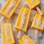 Delicious homemade 3 ingredient mango popsicles on a sunny day