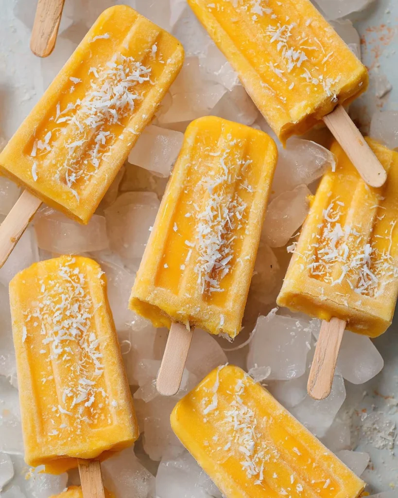 Delicious homemade 3 ingredient mango popsicles on a sunny day