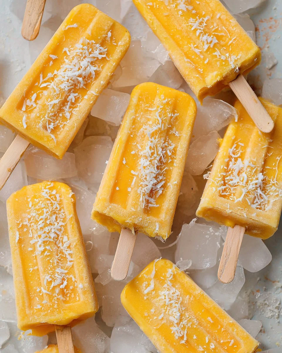 Delicious homemade 3 ingredient mango popsicles on a sunny day