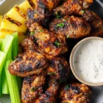 Air Fryer Jerk Chicken Wings served with dipping sauce on a plate