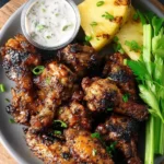 Delicious air fryer jerk chicken wings garnished with fresh herbs