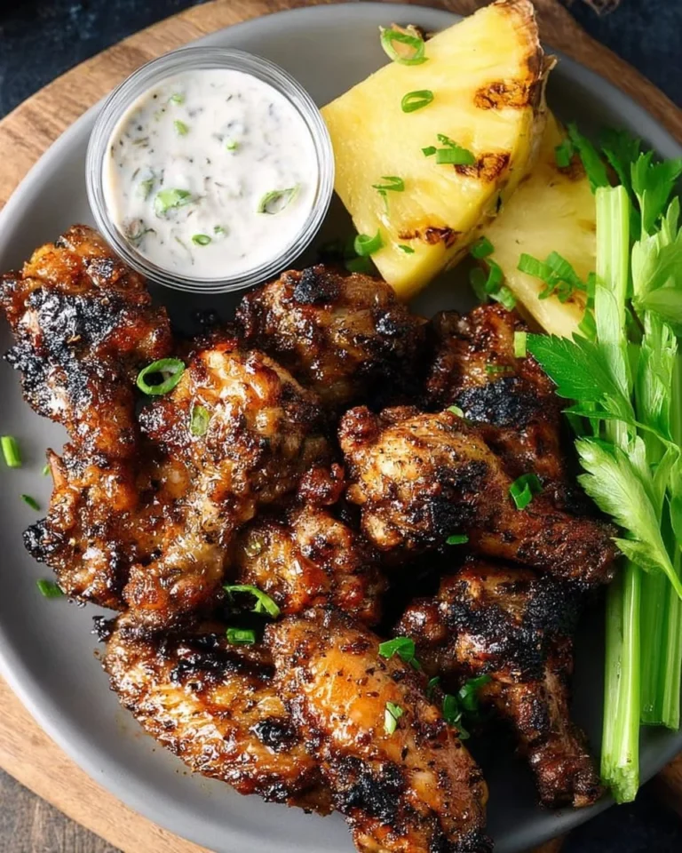Delicious air fryer jerk chicken wings garnished with fresh herbs
