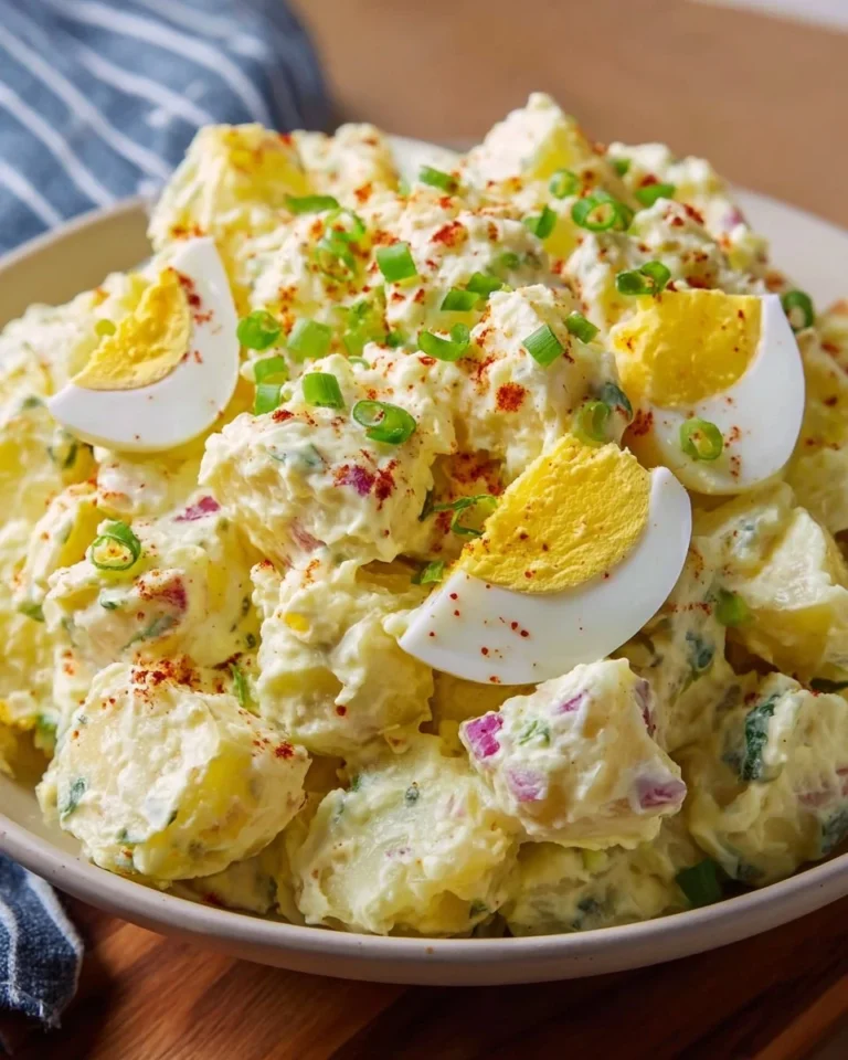 Bowl of traditional Amish Potato Salad with herbs and spices