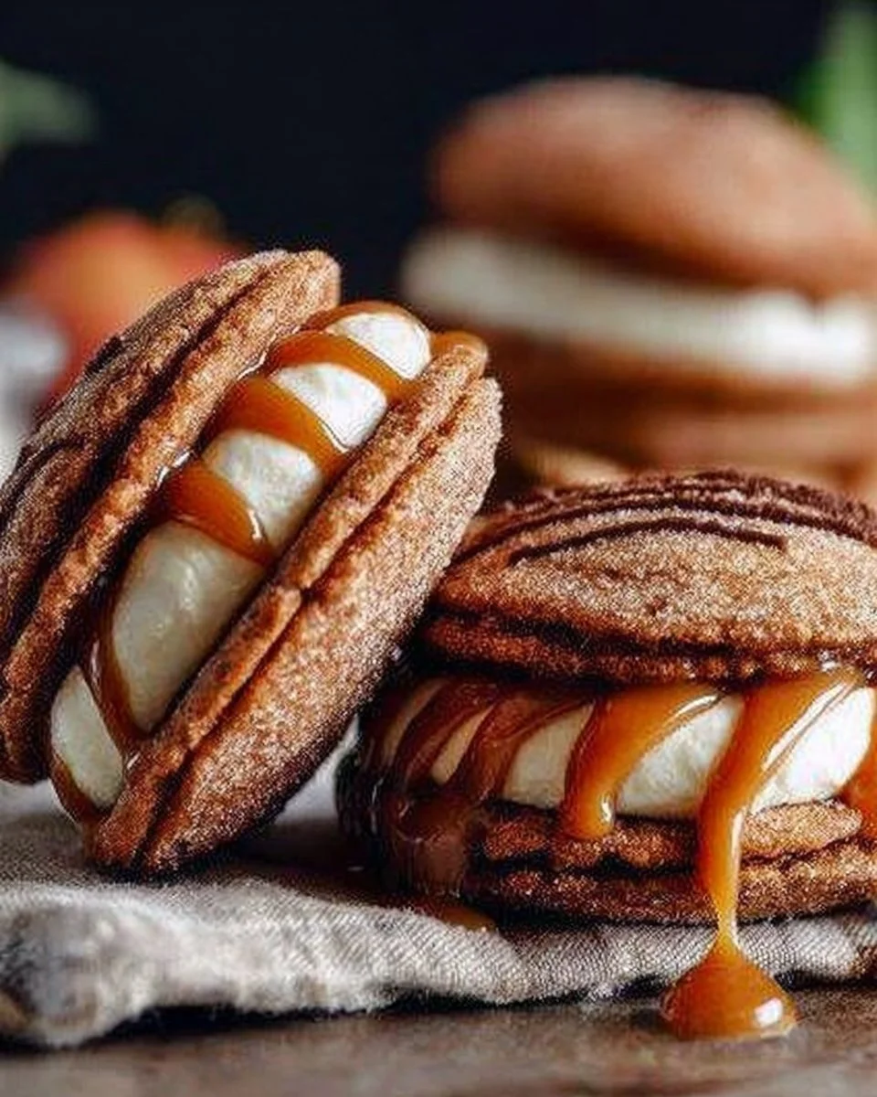 Apple Cider Whoopie Pie cookies filled with caramel