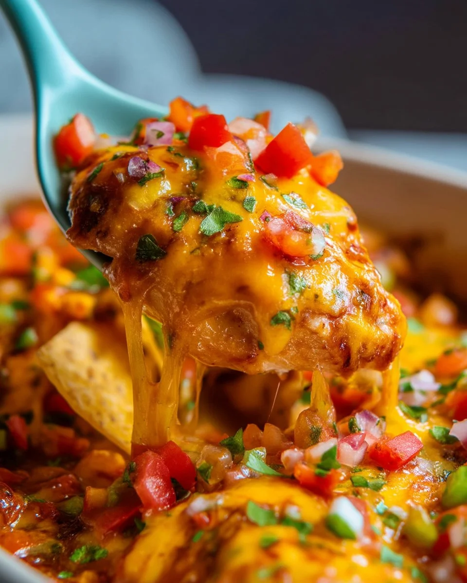 Baked salsa chicken dish served with rice and garnished with fresh herbs.