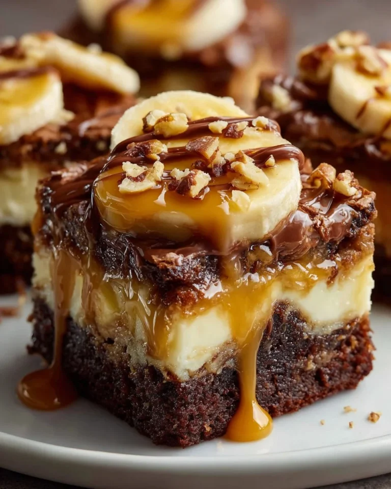Delicious banana pudding brownies topped with whipped cream and banana slices