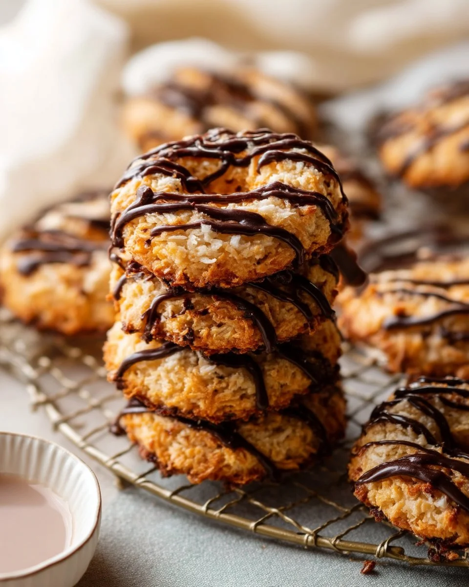 Plate of homemade Banana Samoas Cookies with coconut and banana