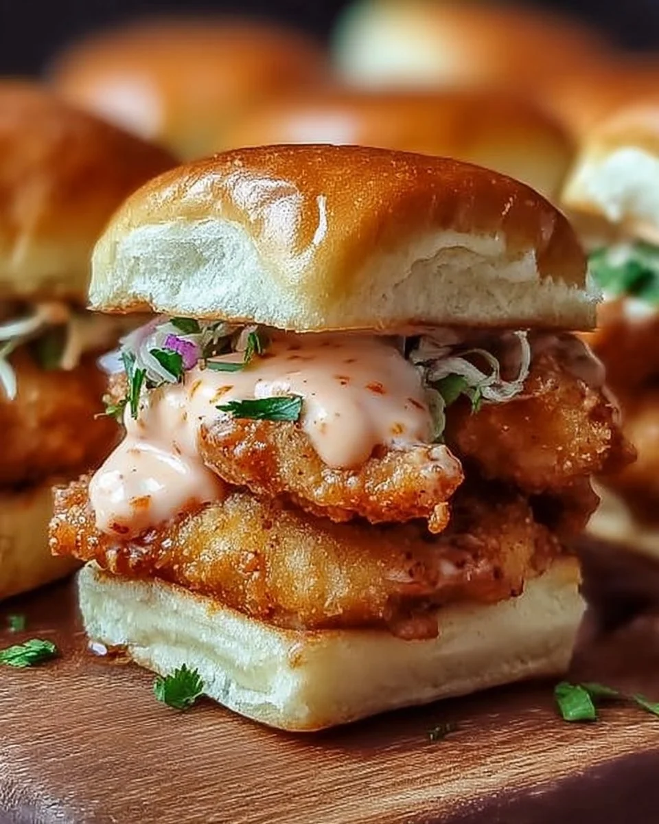 Delicious Bang Bang Chicken Sliders served on a platter.