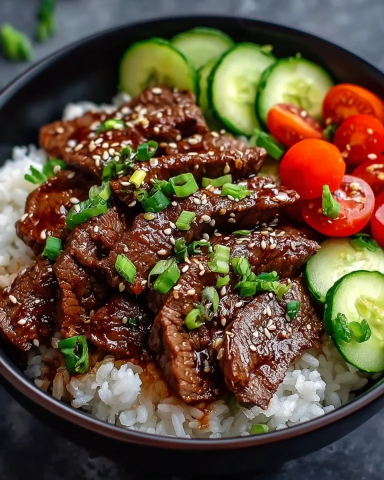Plate of Beef Yakiniku served with vegetables and rice