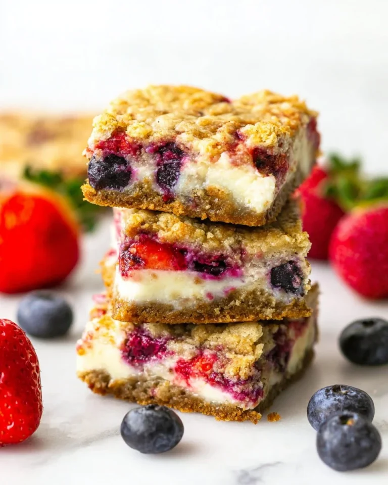 Berry oatmeal cheesecake cookie bars with fresh berries and creamy cheesecake layer