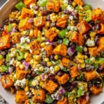 Delicious black bean corn salad topped with marinated beans and fresh ingredients