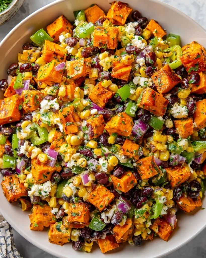 Delicious black bean corn salad topped with marinated beans and fresh ingredients