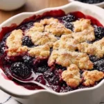 Freshly baked blackberry cobbler topped with a golden crust