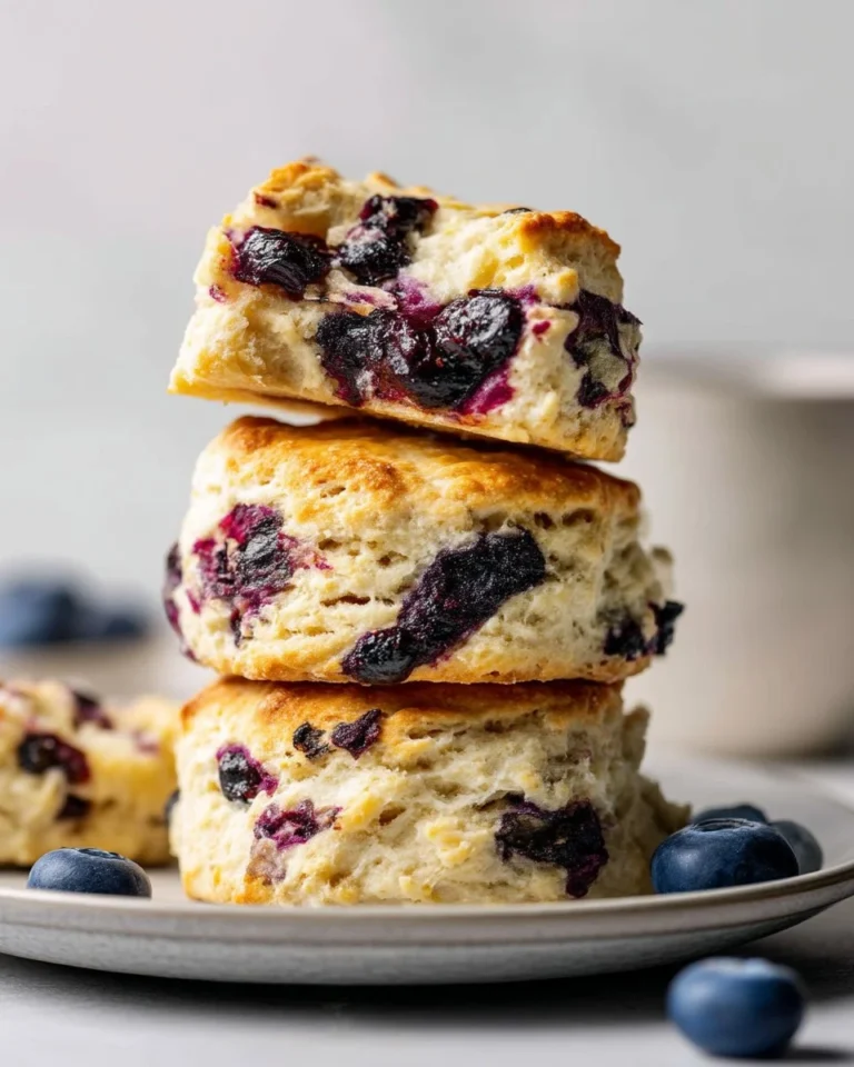 Freshly baked blueberry biscuits on a wooden table